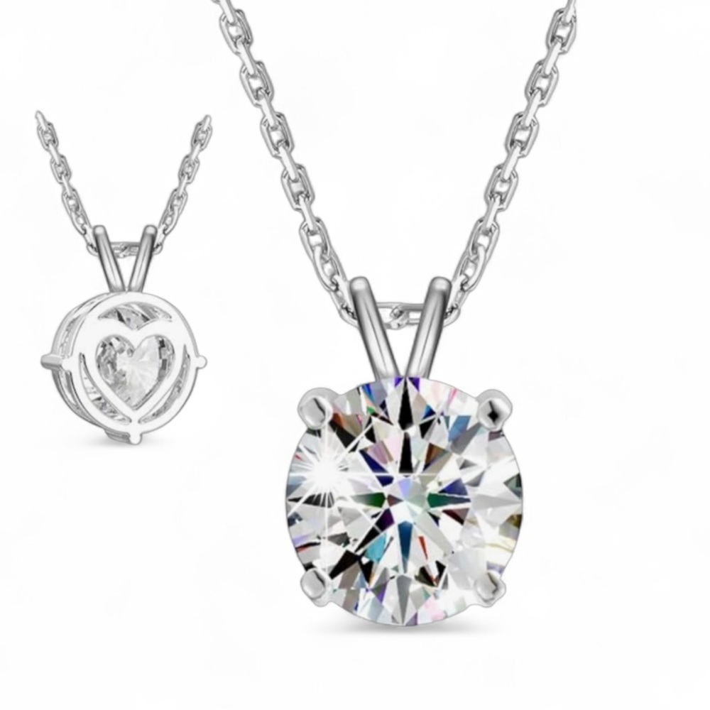 Moissanite Solitaire 1ct Solid 925 Sterling Silver, Heart Shaped Back Necklace